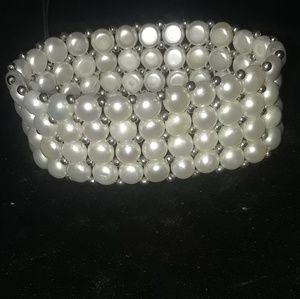 Stretch Freshwater Pearl Sterling Silver Bracelet